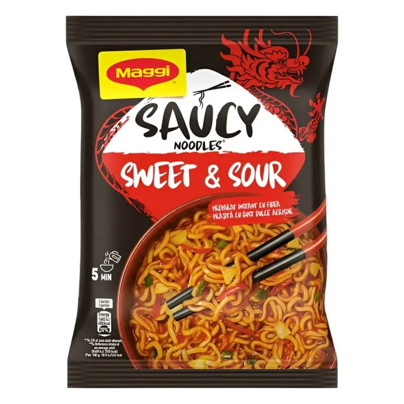 Taitei instant in sos dulce-picant Maggi Saucy Noodles, 92.5 g