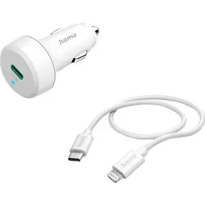 Incarcator auto HAMA 201611, 1x USB-C, Power Delivery (PD) 20W, cablu Lightning, alb