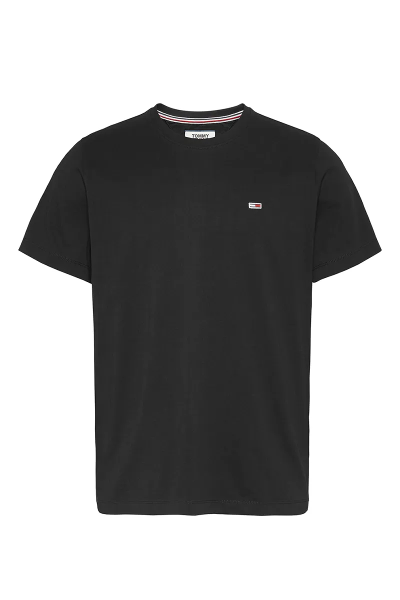 Tommy Jeans, Tricou de bumbac organic cu decolteu la baza gatului, Negru, M