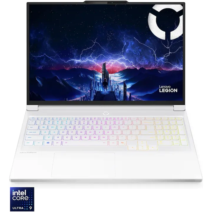 Gaming Lenovo Legion 7 16IAX10 cu procesor Intel® Core™ Ultra 9 275HX pana la 5.4GHz, 16" WQXGA, OLED, 240Hz, 32GB DDR5 RAM, 1TB SSD, NVIDIA® GeForce RTX™ 5060 8GB GDDR7, No OS, Glacier White, 3y on-site Premium Care