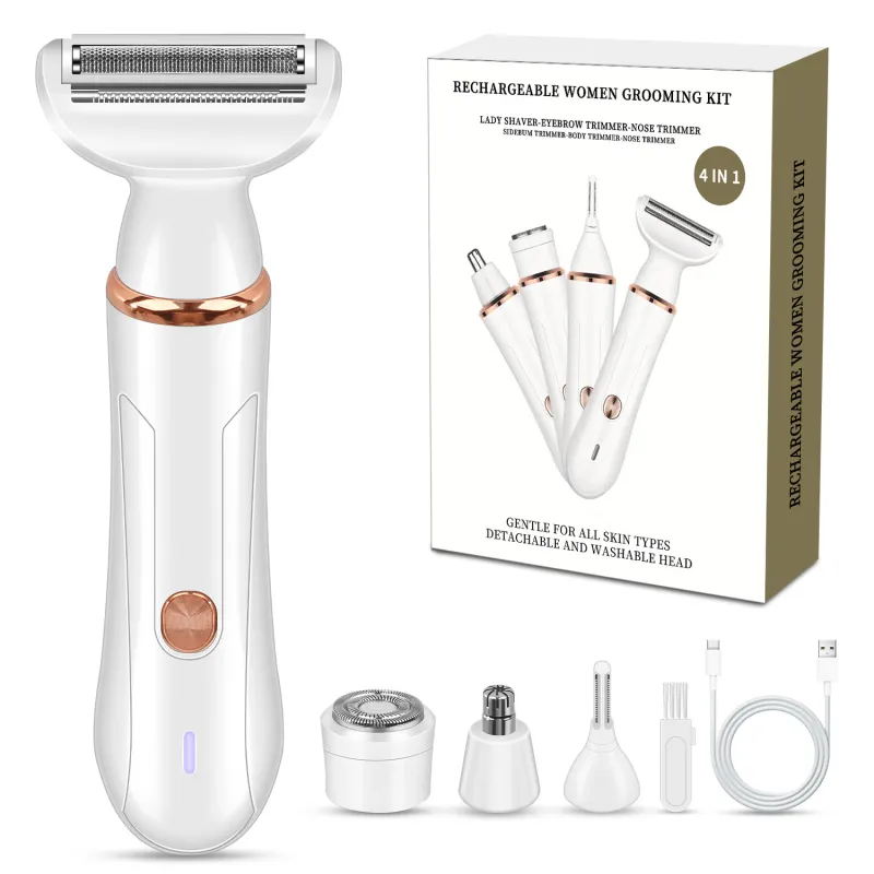 Epilator Electric Multifunctonal, 4-in-1, cu incarcare prin USB, portabil, CIICII, C2000, Potrivit pentru parul picioarelor, Facial, Parti intime, Alb