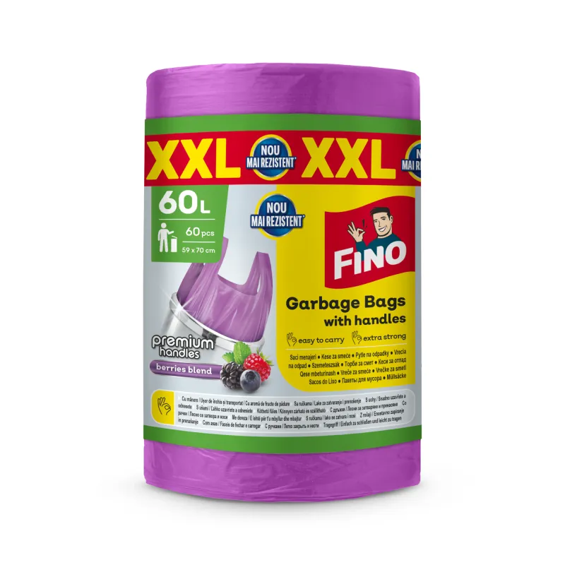 Saci menajeri parfumati si colorati cu manere Fino, 60l, 60 buc