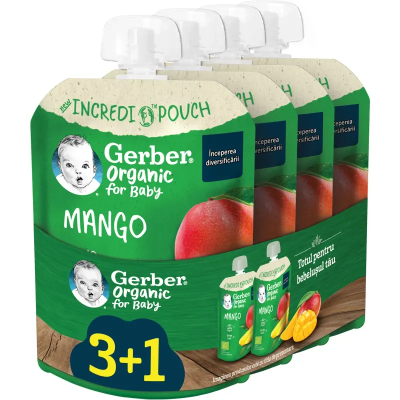 Piure de mango Gerber Bio, de la 6 luni, 4 x 80 g