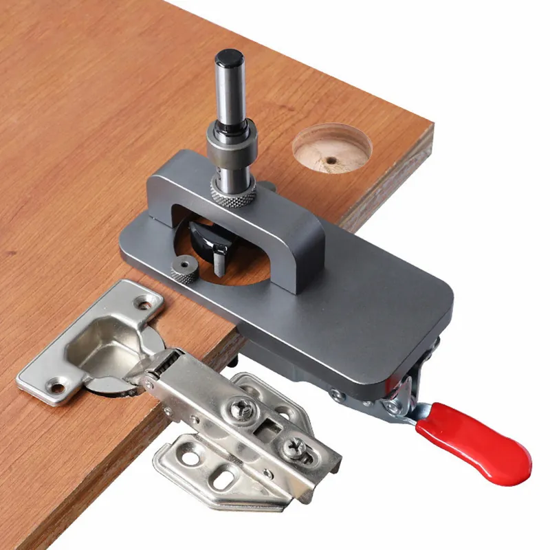 Dispozitiv de ghidare pentru gaurire balamale, Axroad Mall, 7 piese, Instrument de perforare si pozitionare, Stabilitate excelenta, Diametru deschidere 35 mm, adancime ajustabila 15-25mm, 12*5.8cm, Aluminiu, Multicolor