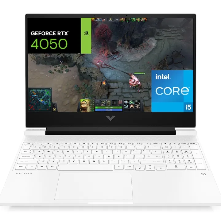 Gaming HP VICTUS 15-fa1034nn cu procesor Intel® Core™ i5-12450H pana la 4.4GHz, 15.6'', Full HD, IPS, 16GB DDR4 RAM, 512GB SSD, NVIDIA® GeForce RTX™ 4050 6GB GDDR6, Free DOS, Ceramic White