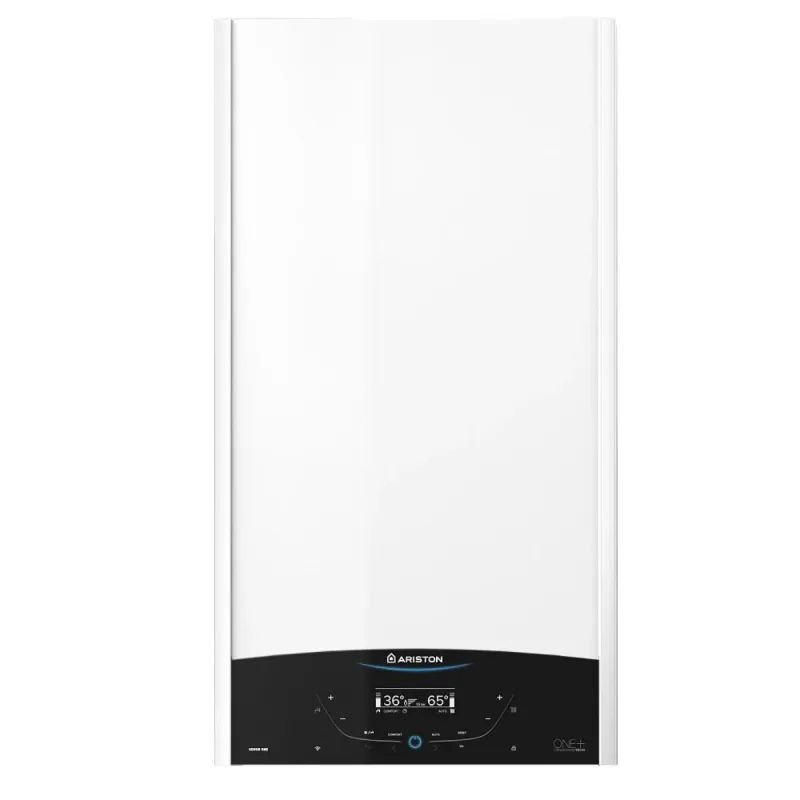 Centrala termica pe gaz in condensare, Ariston Genus One+ 24, murala, afisaj LCD, touchscreen, IPX5D, protectie inghet, schimbator caldura inox, fara kit evacuare | Dedeman