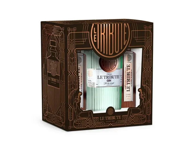 Gin Le Tribute, 0.7 l, apa tonica Le Tribute, 2 x 0.2 l + cutie