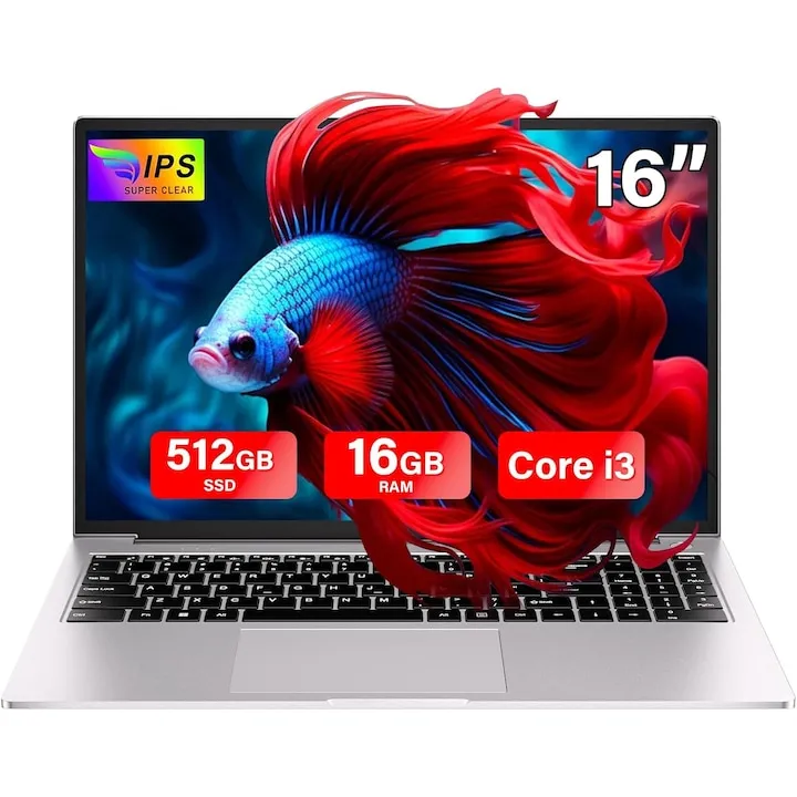 Gaming Notebook 16 GB RAM 512 GB 1 TB SSD expansiune Core i3 (pana la 3.2 GHz) Laptop Notebook 16 inch 1920 x 1200 IPS UHD 5G WiFi cu mouse si tastatura autocolante Italian-argintiu