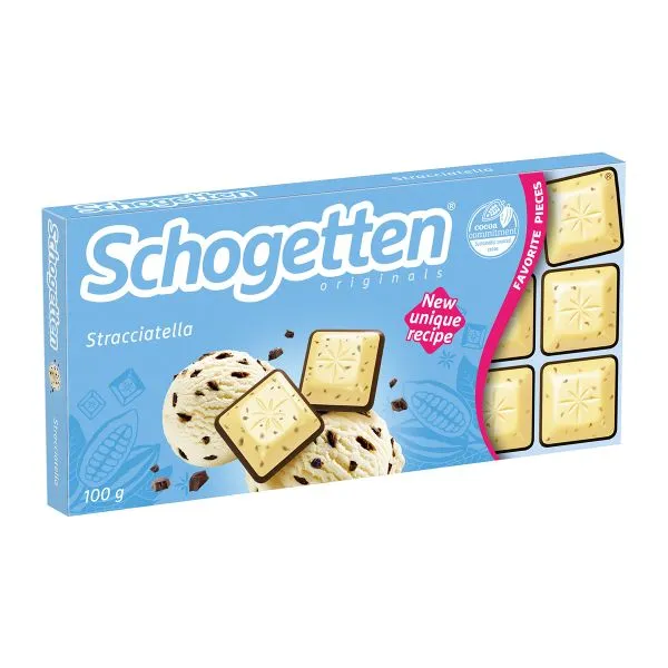 Ciocolata Schogetten alba cu straciatella 100g