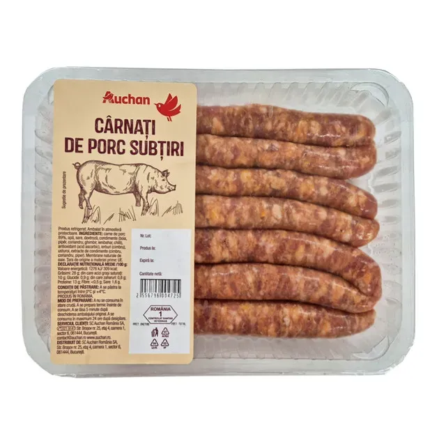 Carnati de porc subtiri Auchan, +/- 500 g