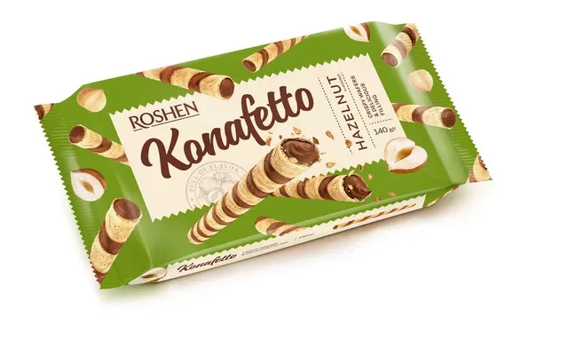 Rulouri din napolita cu umplutura cu aroma de alune Roshen Konafetto, 140 g