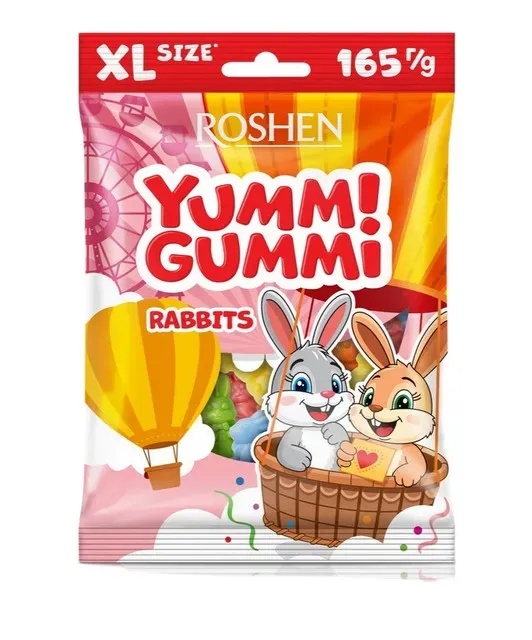 Jeleuri cu aroma de fructe in forma de iepure Roshen Yummi Gummi, 165 g