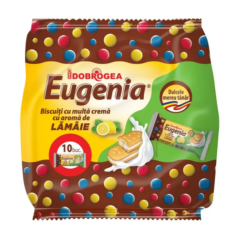 Biscuiti cu crema cu aroma de lamaie Dobrogea Eugenia, 10 bucati, 360 g
