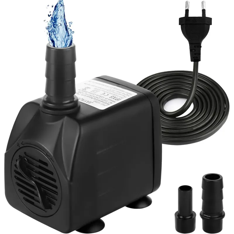 Pompa Submersibila Apa 840L/H, 10W - Silentioasa, Reglabila, cu 2 Duzze si Cablu 1.4m - pentru Acvariu, Bazin, Hidroponie, Fantana Gradina