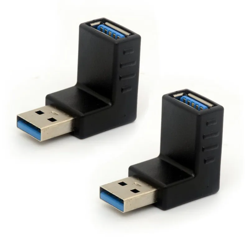 Set de 2 adaptoare de extensie USB 3.0, JENUOS®, mufa tip A la mufa tip A, unghi de 90 de grade