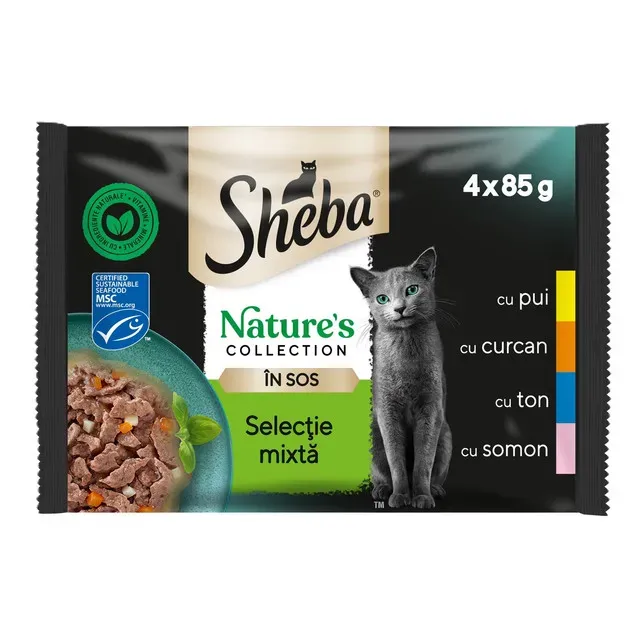 Hrana umeda pentru pisici adulte Sheba Nature's Collection, selectie mixta, 4 x 85 g