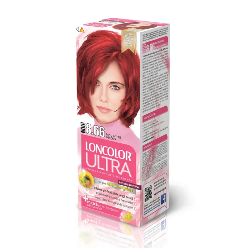 Vopsea permanenta pentru par Loncolor Ultra, 8.66 Rosu intens deschis