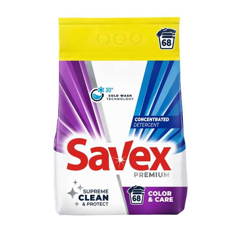 Detergent Savex Premium Powder Color & Care Supercompact, 68 spalari, 5.5Kg