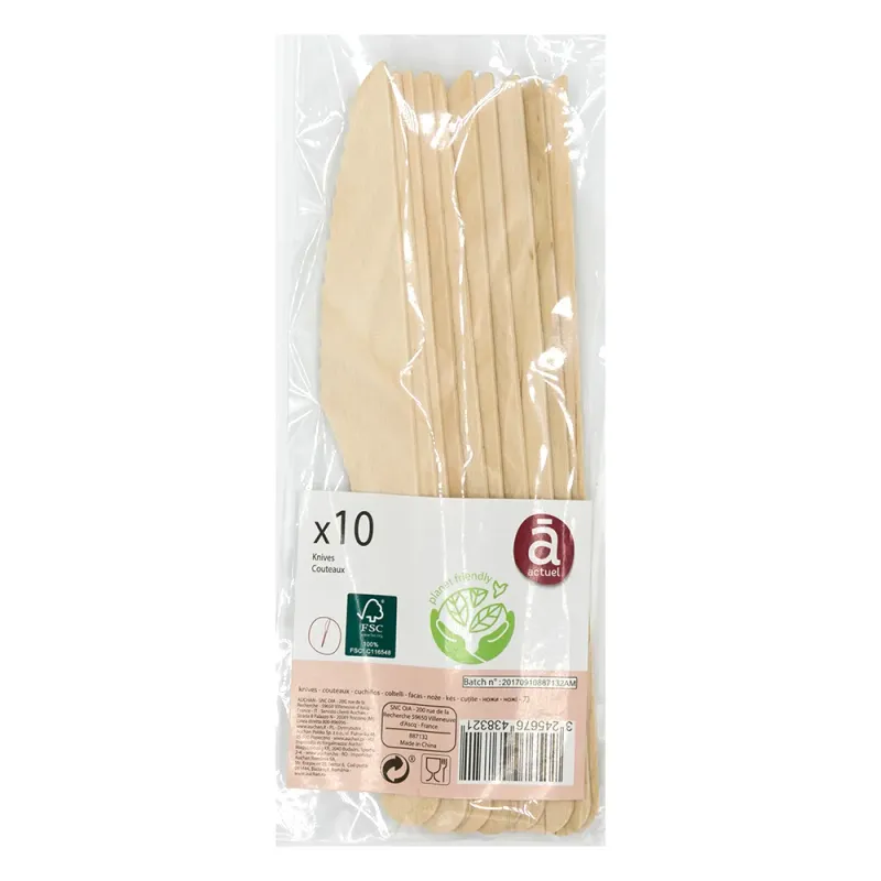 Set cutite de unica folosinta Actuel Ecofriendly, 10 bucati, lemn