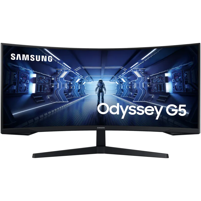 Monitor Gaming Samsung Odyssey G5, 34", UWQHD (3440x1440), VA, 165Hz, 1ms (MPRT), 1000R, AMD FreeSync Premium, HDR10, Flicker Free, Eye Saver Mode, Black Equalizer, HDMI, DisplayPort, Jack, Negru