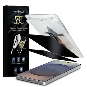 Folie de Protectie Privacy, InstaShield by VeReTech pentru Samsung Galaxy S25 Ultra, cu Kit de Aplicare Instanta si Functie Automata de Indepartare a Prafului, din Sticla Securizata 9H+, Claritate Super HD, Tratament Electronic Oleofobic si Anti Amprente