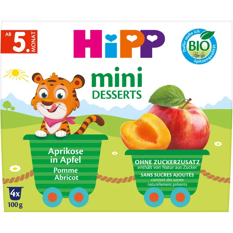 Mini desert cu mere si caise Hipp Bio, 4 x 100 g
