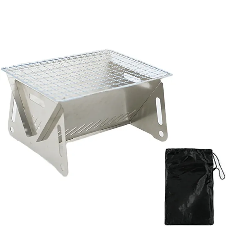 Gratar de gradina portabil, Gratar portabil mini, 17", din otel inoxidabil, design detasabil, cu ventilatie, pentru camping si picnic