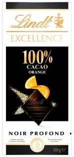 Ciocolata neagra cu 100% cacao si aroma de portocale Lindt Excellence, 50 g
