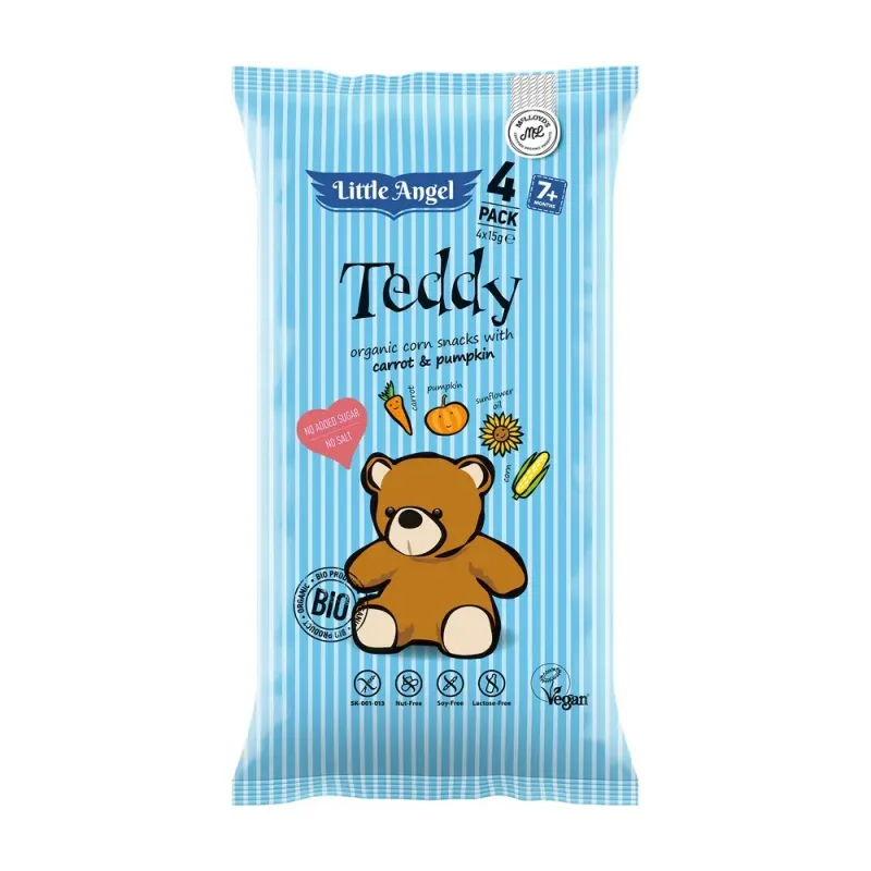 Pufuleti eco cu dovleac si morcov Teddy, de la 7 luni, 4 x 15g
