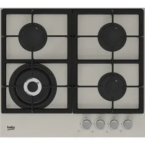 Plita incorporabila BEKO HILW64225SBG, Gaz, 4 arzatoare, Wok, gri benita