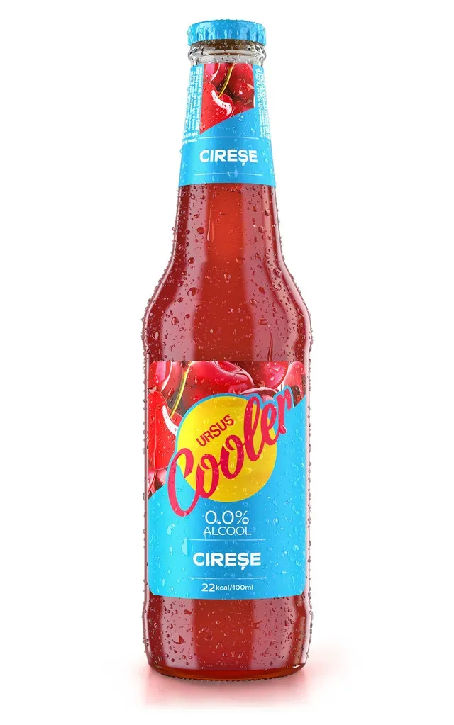 Bere blonda fara alcool cu aroma de cirese Ursus Cooler, 0.33 l