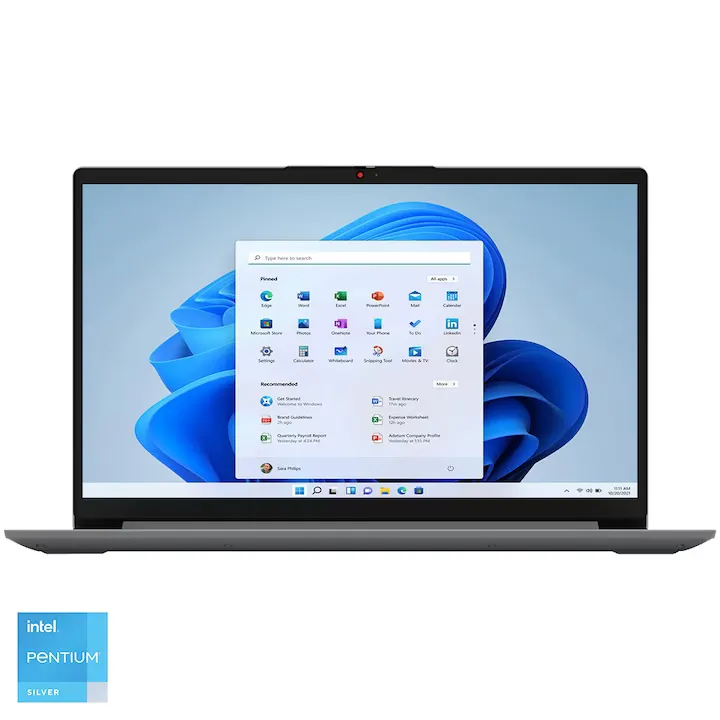 Laptop Lenovo IdeaPad 1 15IJL7 cu procesor Intel® Pentium® Silver N6000 pana la 3.3GHz, 15.6" HD, 4GB DDR4 RAM, 128GB eMMC, Intel® UHD Graphics, Windows® 11 Home, Cloud Grey