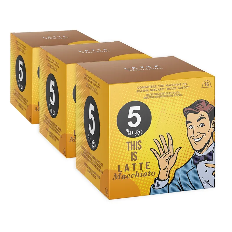Set 3 x Cafea capsule Latte Machiato, 5 to go, compatibile Dolce Gusto, 48 capsule, 480 g