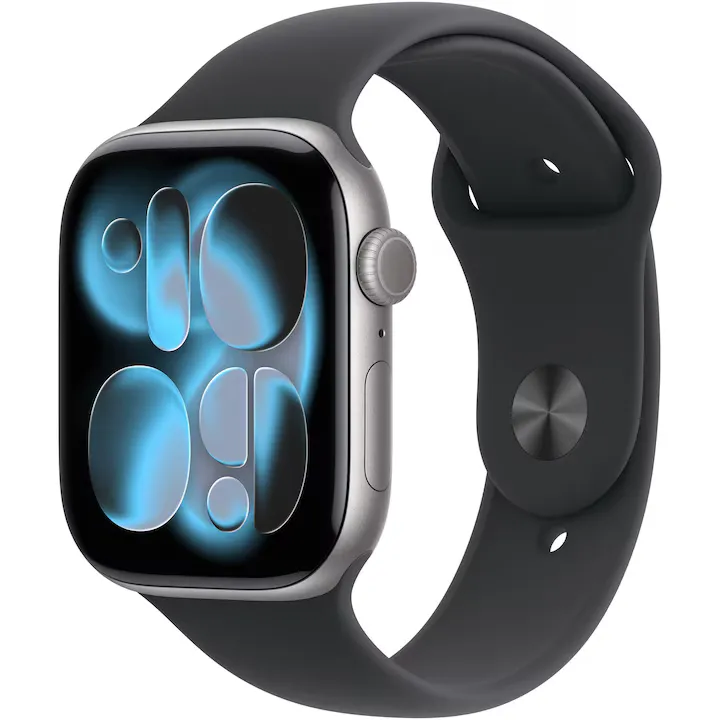 Apple Watch 11 GPS, Carcasa Space Grey Aluminium 46mm, Black Sport Band - S/M