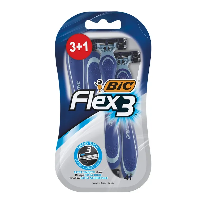 Aparat de ras dispozabil pentru barbati BIC Flex 3 cu 3 lame, pachet 4 bucati
