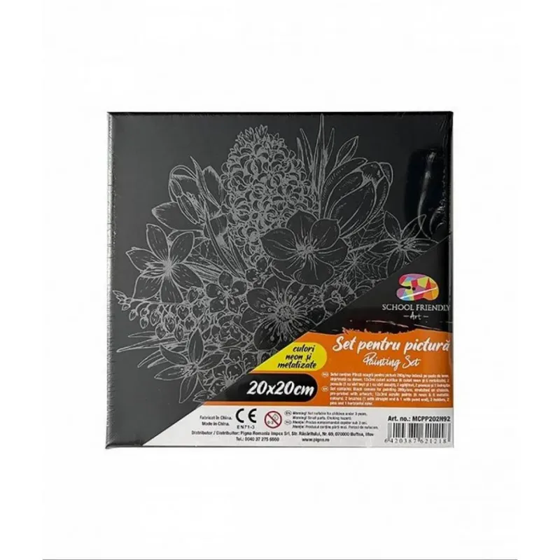 Panza neagra imprimata cu model de floare, 20 x 20 cm