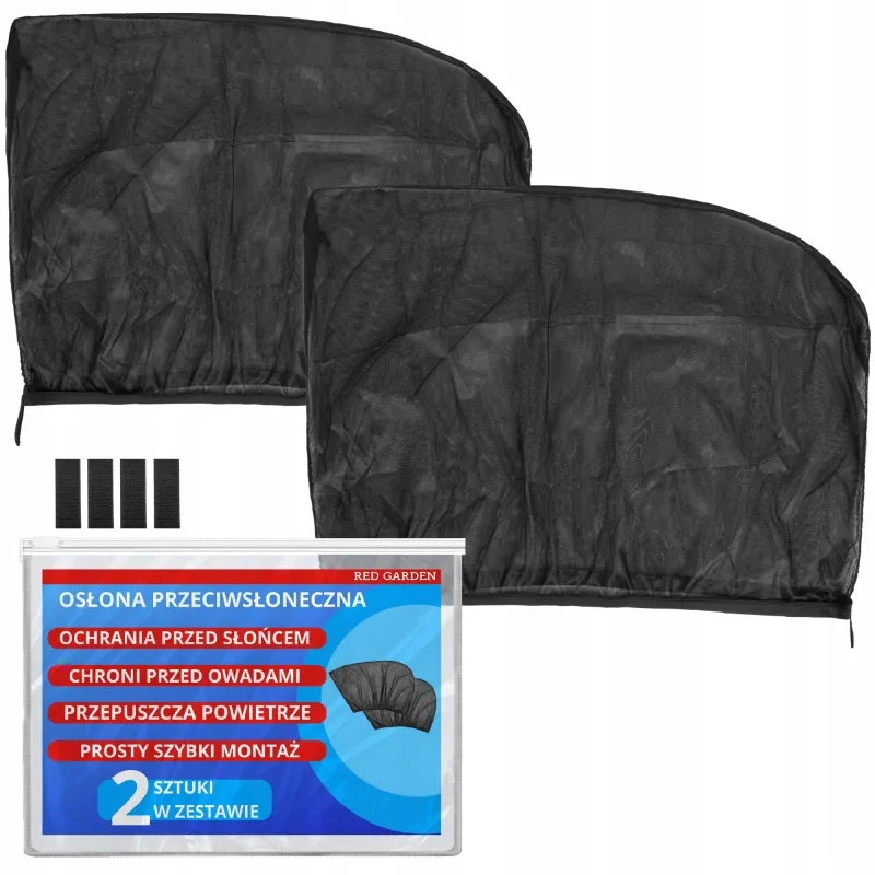 Parasolar auto pentru geamuri laterale, set 2 bucati – plasa tip „masuta” anti-UV & anti-insecte, universal, negru, montaj rapid
