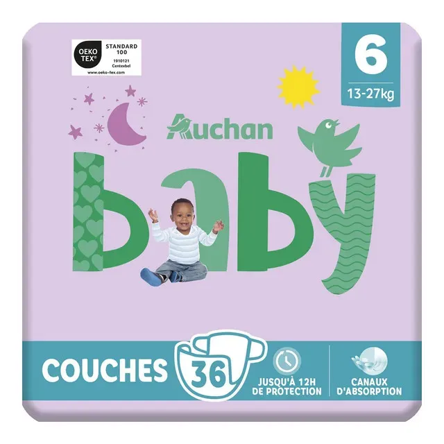 Scutece Auchan Baby, marimea 6, 13 - 27 kg, 36 bucati