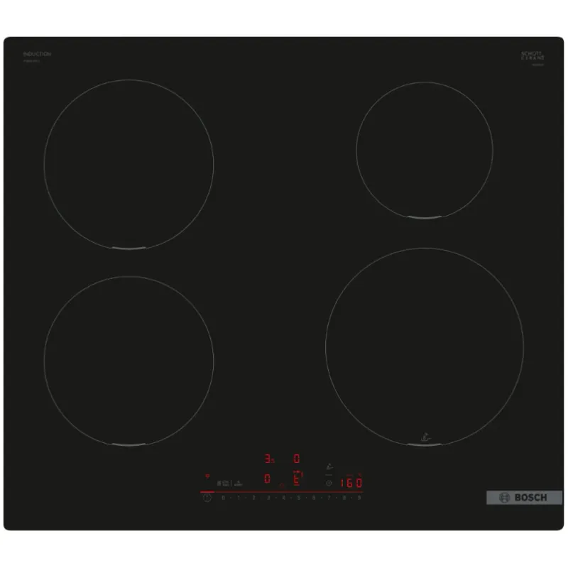 Plita incorporabila Bosch PUE611HC1E, Inductie, 4 zone de gatit, PerfectFry Plus, Home Connect, Power Boost , 60cm, Negru