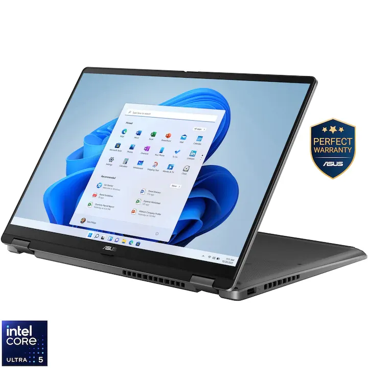 ASUS Vivobook 14 Flip TP3407SA cu procesor Intel® Core™ Ultra 5 Processor 226V pana la 4.5GHz, 14'', WUXGA, OLED, Touch, 16GB LPDDR5x RAM, 1TB SSD, Intel® Arc™ Graphics, Windows 11 Pro, Matte Gray
