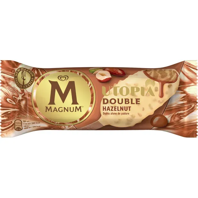 Inghetata pe bat cu alune de padure Magnum Utopia Double Hazelnut, 85 ml