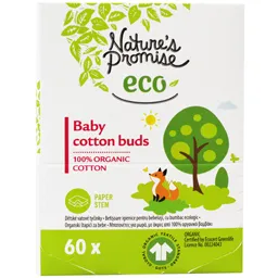 Betisoare igienice pentru bebelusi, cu bumbac ecologic, 60 buc.