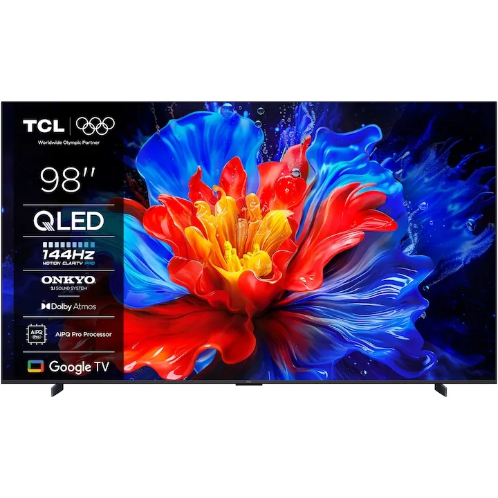TCL QLED 98P8K, 248 cm, Smart Google TV, 4K Ultra HD, 144Hz, Clasa E