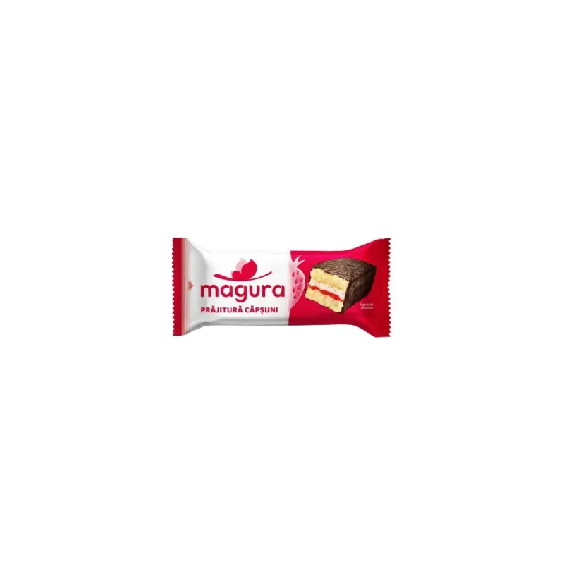 Prajitura cu glazura de cacao si umplutura cu crema cu capsuni Magura, 35 g