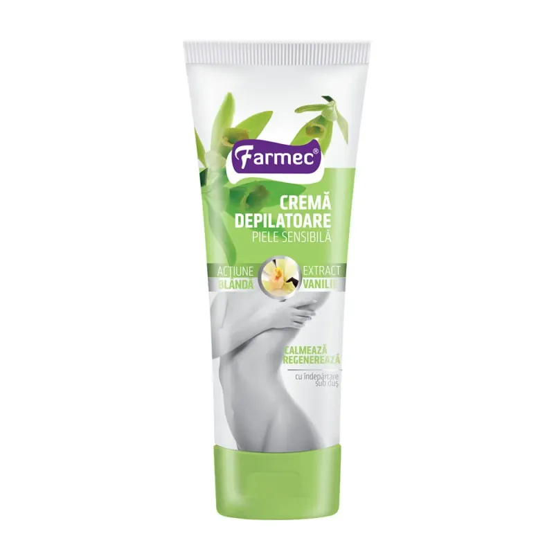 Crema depilatoare Farmec pentru piele sensibila, cu extract de vanilie, 150 ml