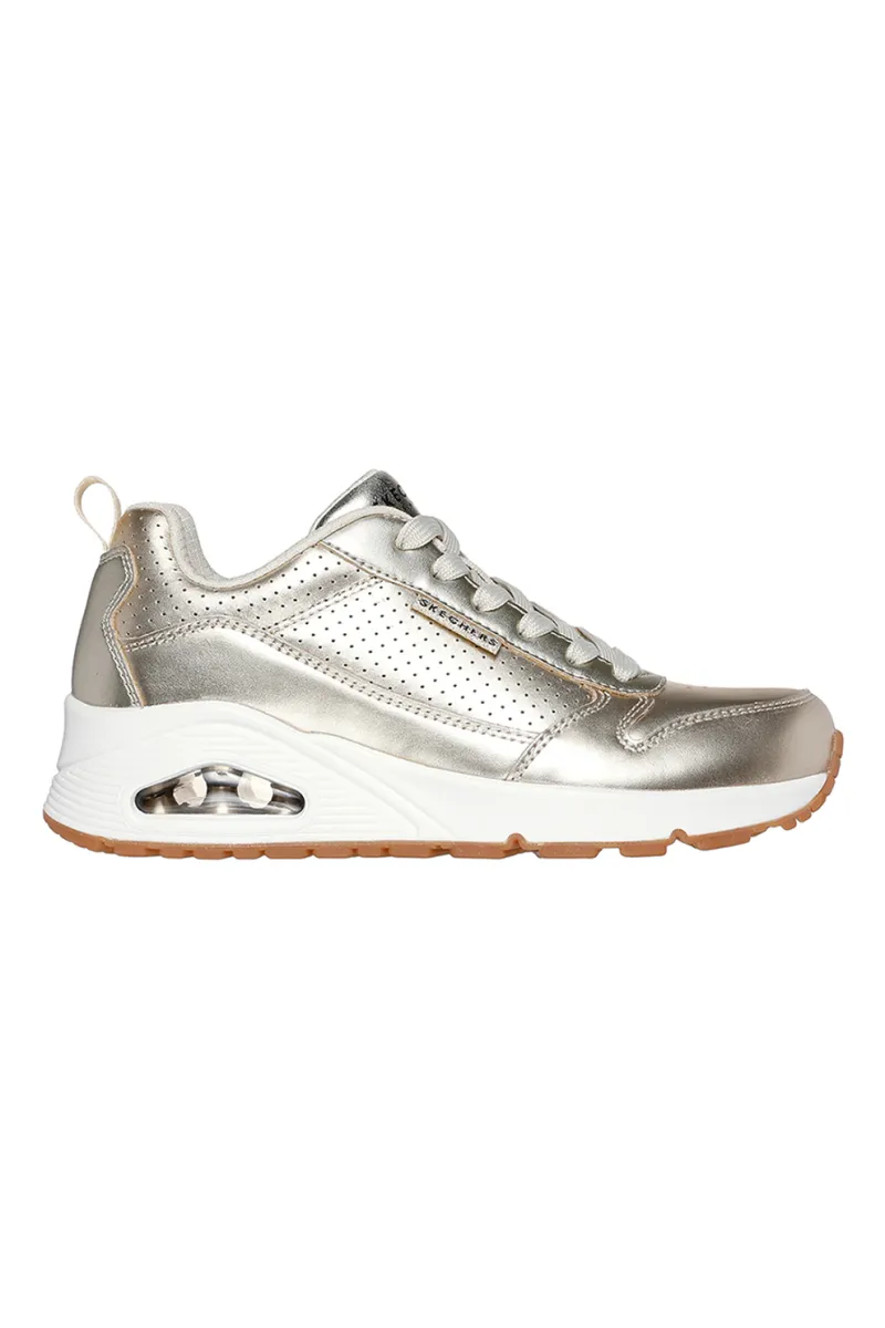 Skechers, Pantofi sport din piele cu logo Uno, Auriu, 35