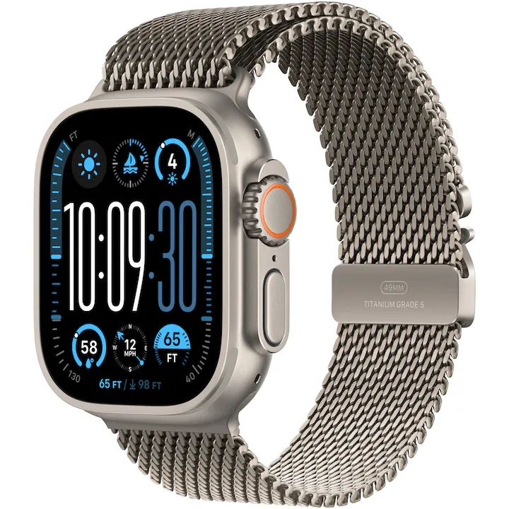 Apple Watch Ultra 2, GPS, Cellular, Carcasa Natural Titanium 49mm, Natural Titanium Milanese Loop - M