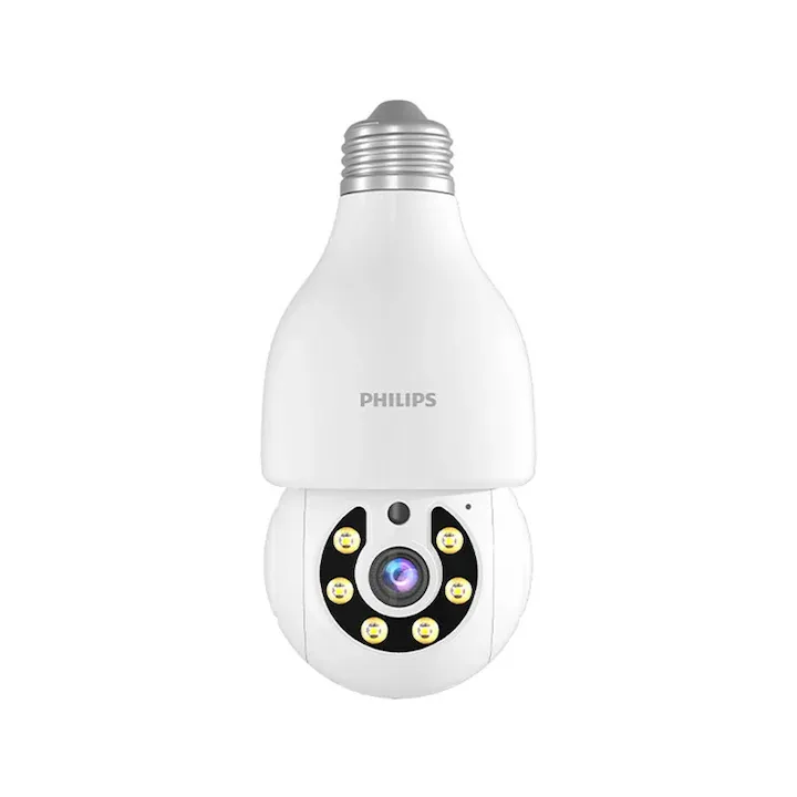 Camera de supraveghere, camera de supraveghere tip bulb 2MP, WIFI, PHILIPS TAI2440, interior, UltraHD AI 1080P, Conectare Telefon, Night Vision Color, Alarma, Auto Tracking, alb