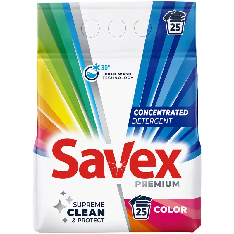 Detergent pudra Savex Premium Color, 25 spalari, 2 kg