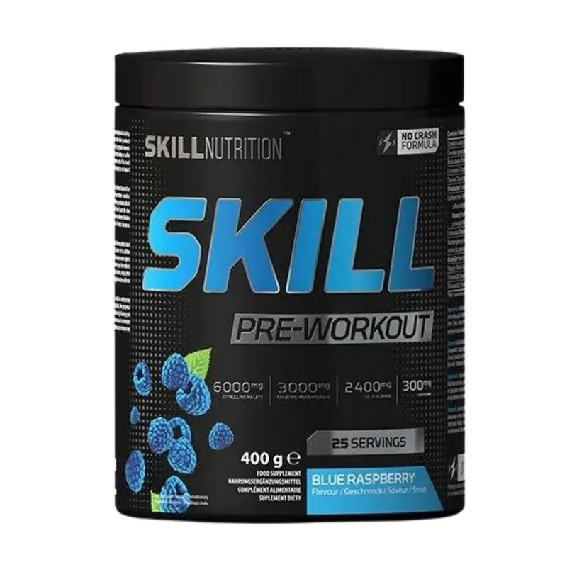Skill Pre-Workout, supliment pre-antrenament, zmeura albastra, 400 g
